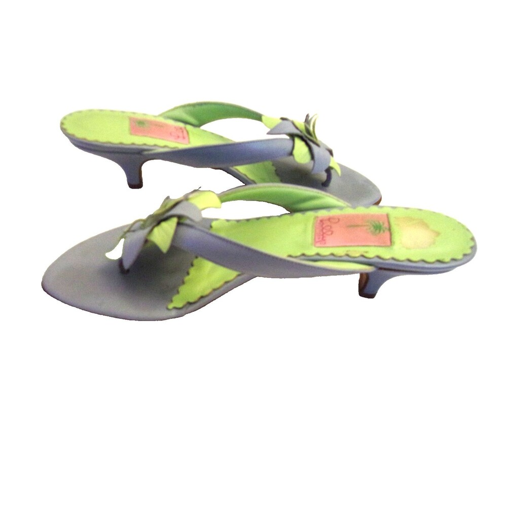 Lilly Pulitzer Floral Thong Kitten Heal Sandals Lavender Lime Sz. 8.5 M Leather - Picture 5 of 8